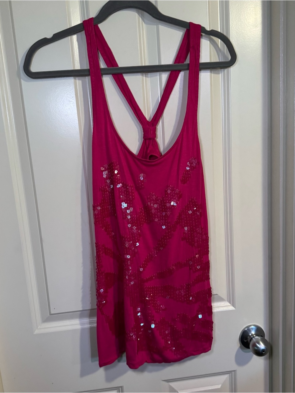 Hot Pink Sequin Racerback Tank with Open Back